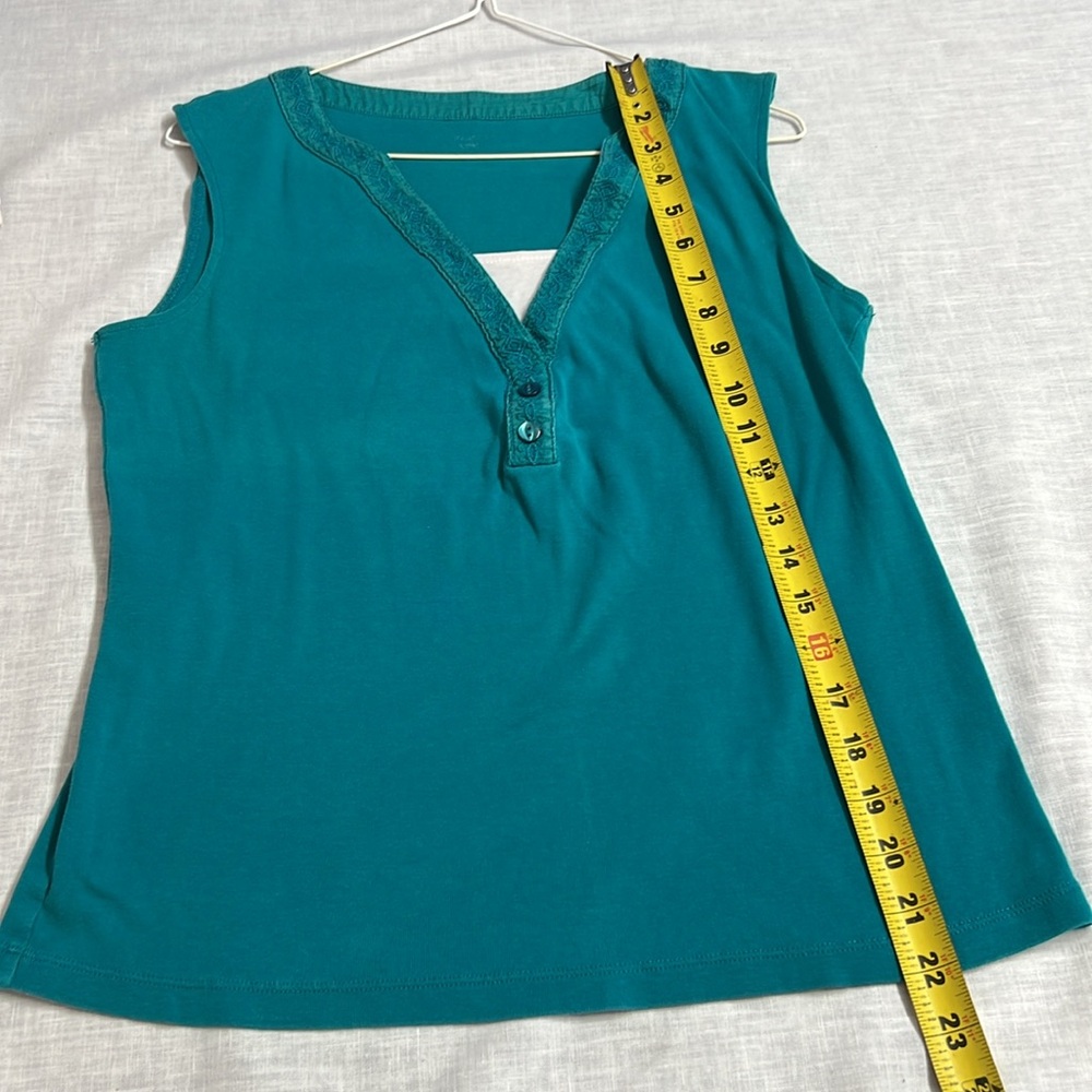 🌞 Teal sleeveless 2 in 1 top layered look white cami underneath women size L - Picture 12 of 16
